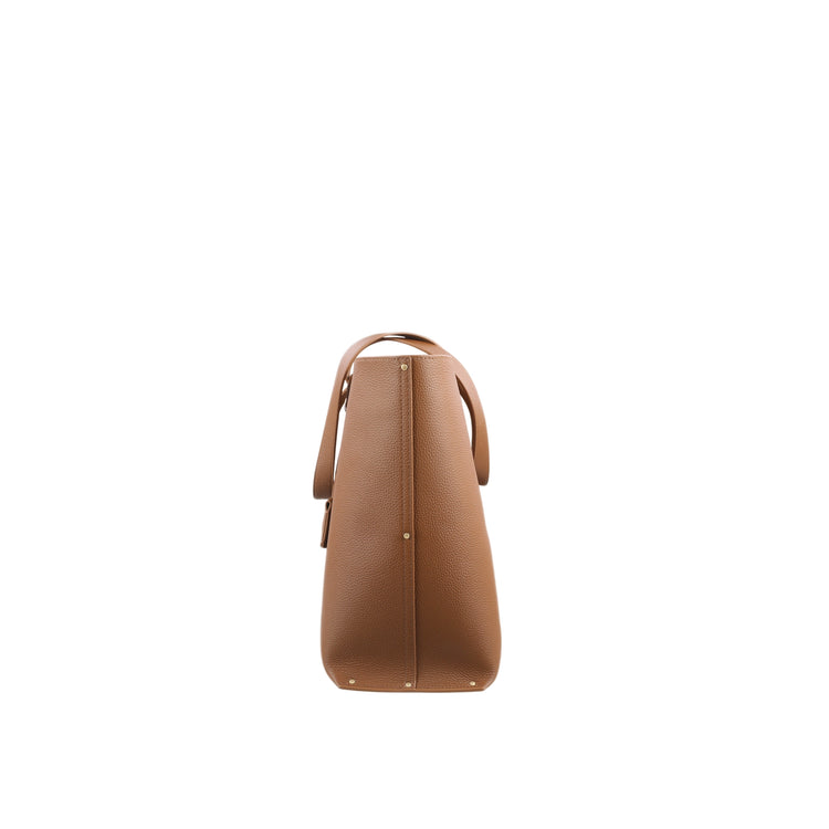 Borsa Donna Tote con manici in pelle e logo inciso sur ton