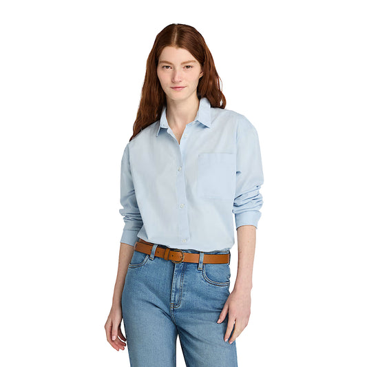 Camicia in Popeline da Donna in celeste modella frontale