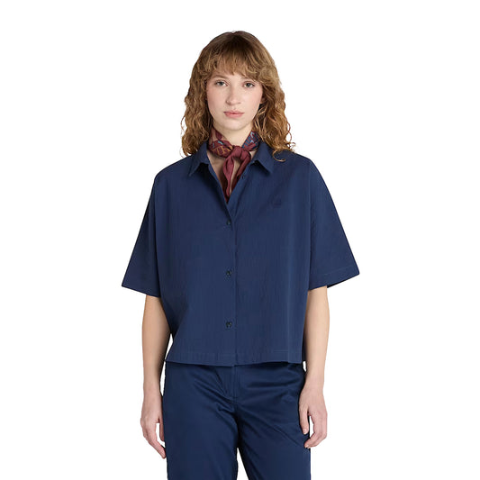 Camicia Donna a maniche corte Blu modella frontale