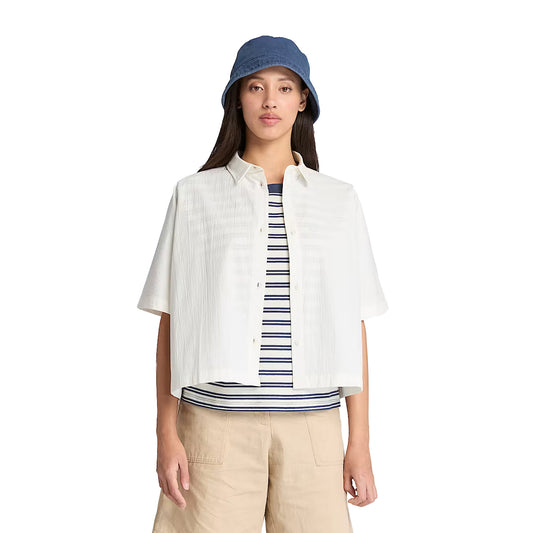 Camicia Donna a maniche corte Bianco modella frontale