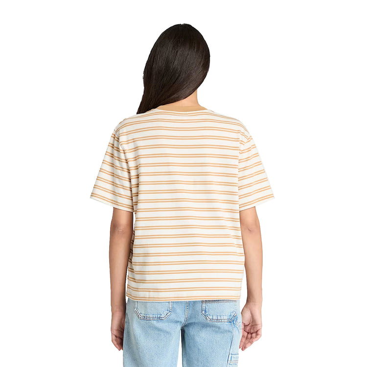 Retro modella con T-shirt a Maniche Corte a Righe Dunstan in giallo