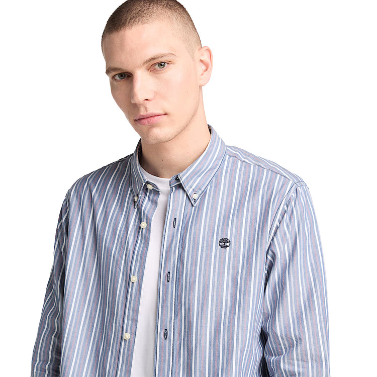 Camicia a Righe da Uomo in blu marino modello ravvicinato frontale