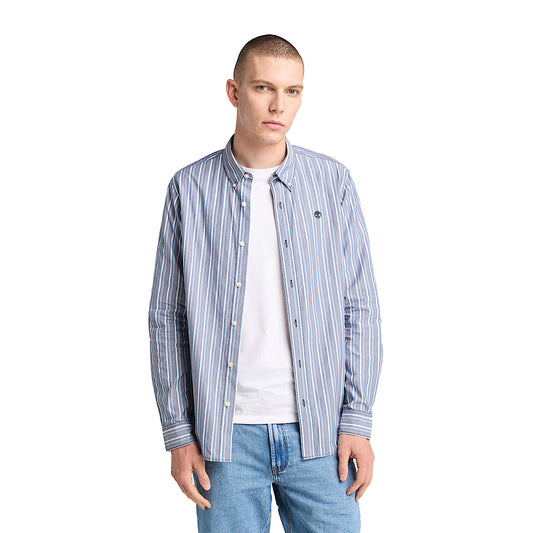 Camicia a Righe da Uomo in blu marino modello frontale