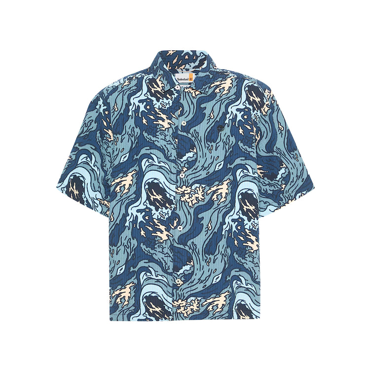 Camicia Uomo Resort Seersucker con Grafica Blu
