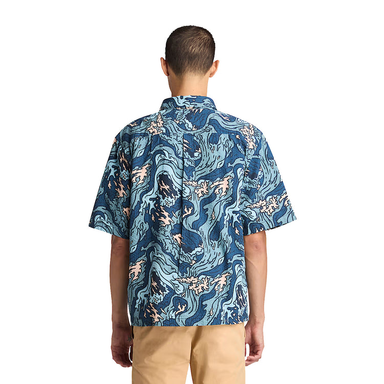 Camicia Uomo Resort Seersucker con Grafica Blu modello retro