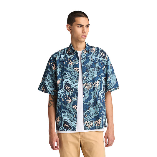 Camicia Uomo Resort Seersucker con Grafica Blu modello frontale