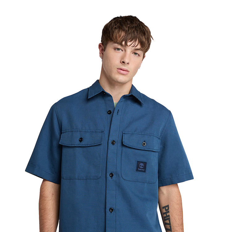 Camicia over da Uomo Utility Blu scuro modello frontale ravvicinato