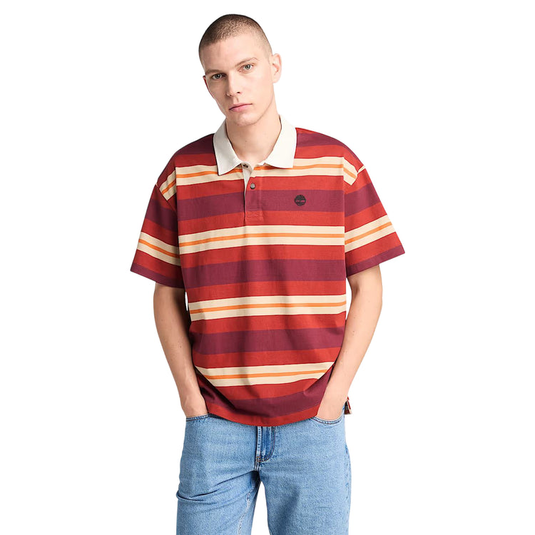 Polo Uomo motivo a righe Rosso modello frontale