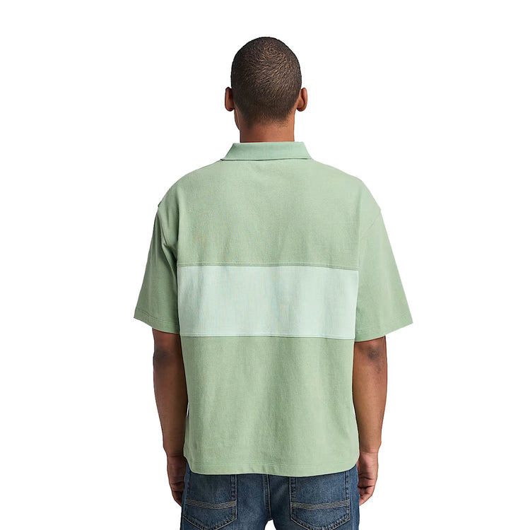 Polo Uomo Stile Rugby blocchi di Colore Verde modello retro
