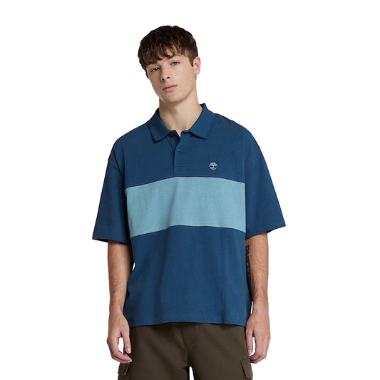 Polo Uomo Stile Rugby blocchi di colore Blu modello frontale