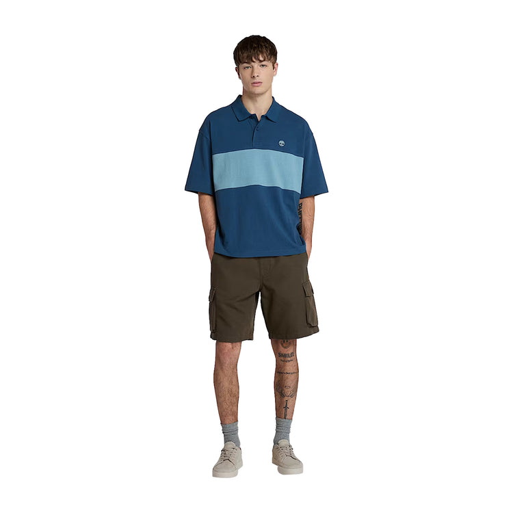 Polo Uomo Stile Rugby blocchi di colore Blu modello intero frontale