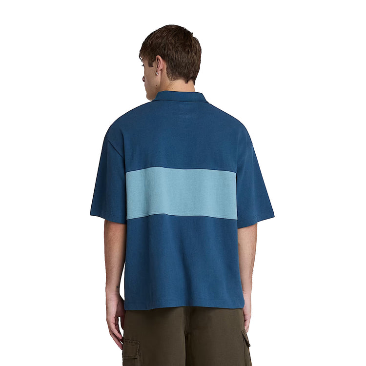 Polo Uomo Stile Rugby blocchi di colore Blu modello retro