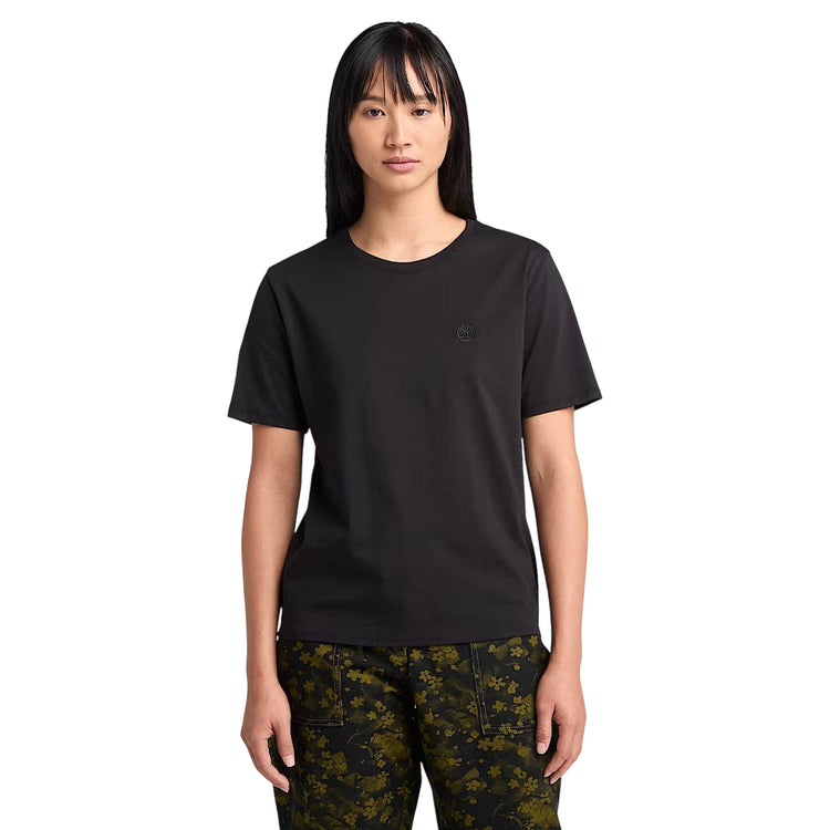 T-shirt Dunstan da Donna in nero modella frontale