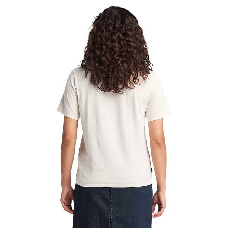 T-shirt Dunstan da Donna in bianco modella retro