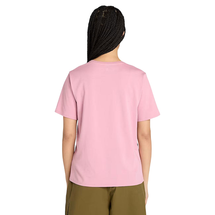 T-shirt Donna Dunstan tinta unita rosa modella retro