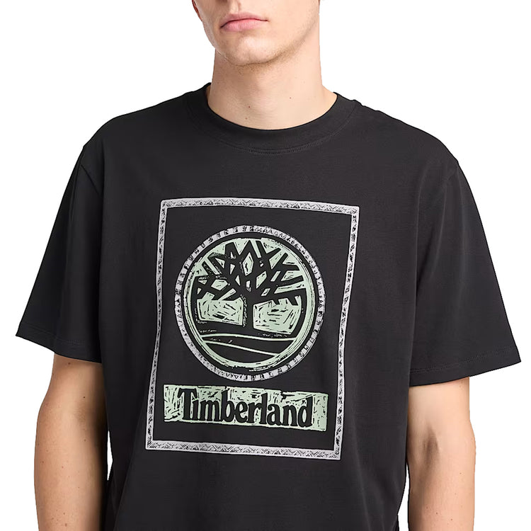 T-shirt Uomo con Grafica Stagionale Doppia Nero modello frontale ravvicinato