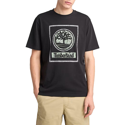 T-shirt Uomo con Grafica Stagionale Doppia Nero modello frontale