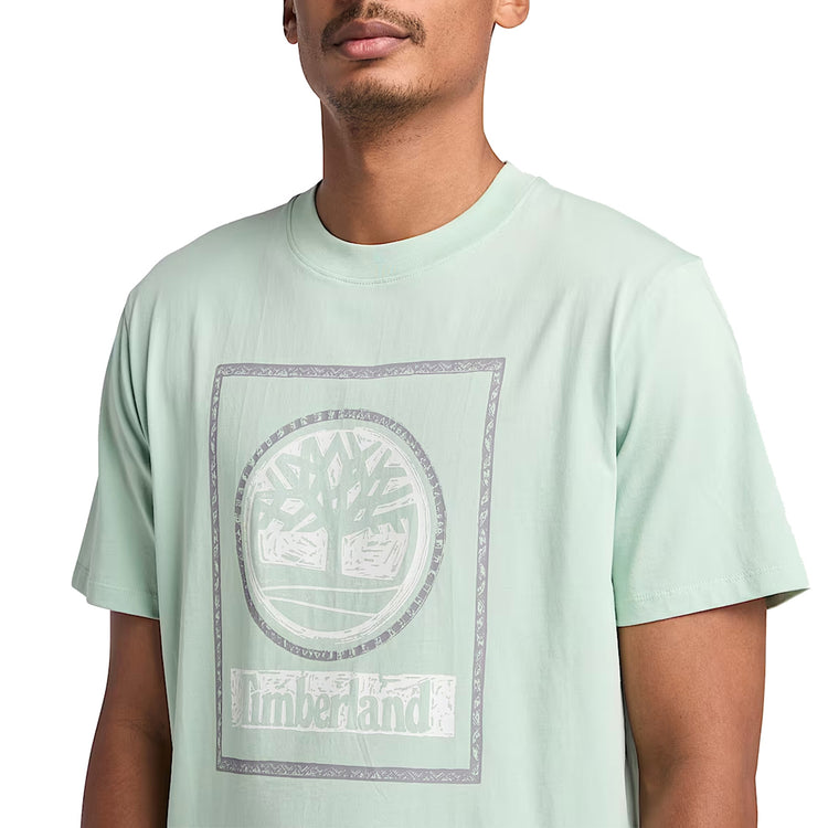 T-shirt Uomo con Grafica Stagionale Doppia Verde modello frontale ravvicinato
