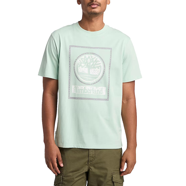 T-shirt Uomo con Grafica Stagionale Doppia Verde modello frontale