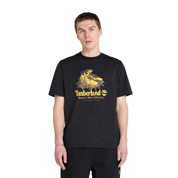 T-shirt Unisex con grafica frontale Nero modello frontale