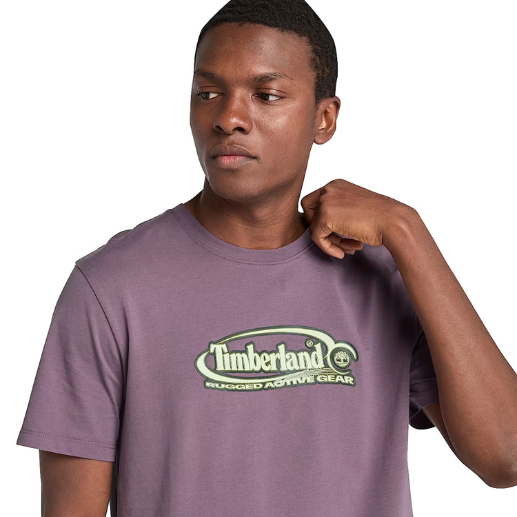 T-shirt Uomo Viola con Logo Ovale Grande modello frontale ravvicinato