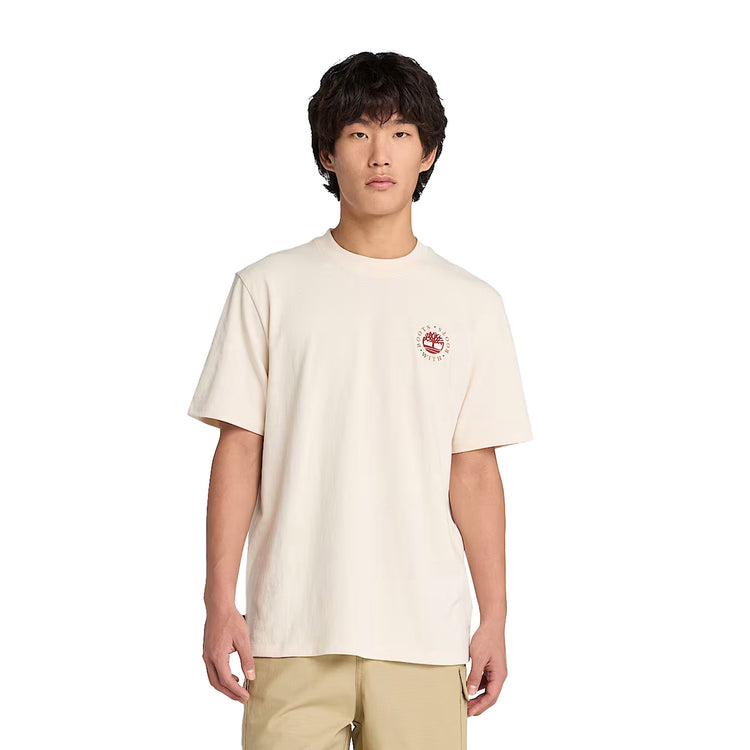 T-shirt Unisex Grafica Boot Lab sul Retro Effetto Lavato Bianco modello frontale