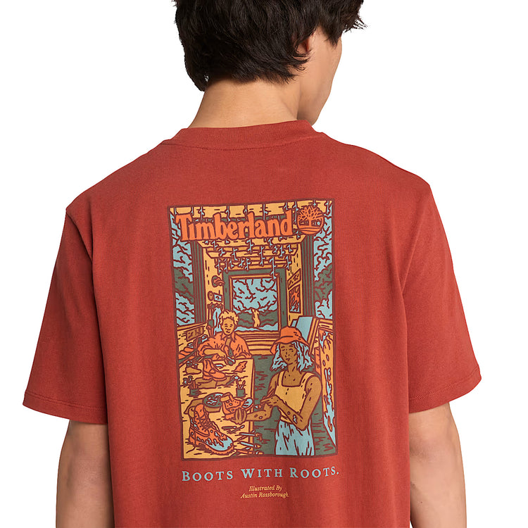 T-shirt Unisex Grafica Boot Lab sul Retro Effetto Lavato Rosso modelle retro