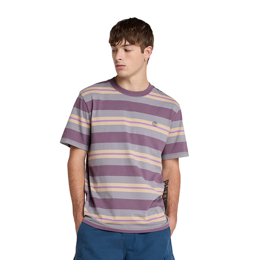 T-shirt Uomo a righe Viola modello frontale