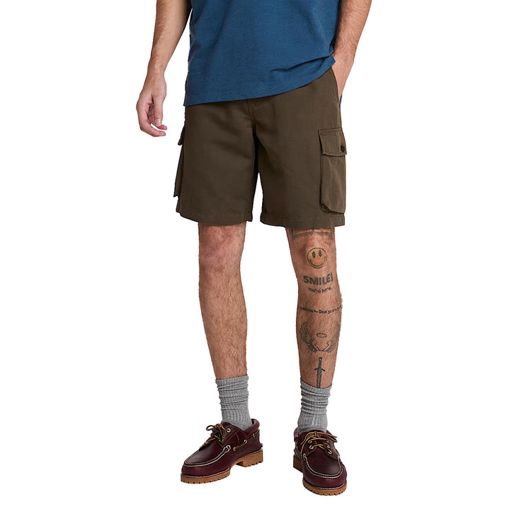 Shorts Uomo Utility in Cotone e Lino Verde scuro modello frontale