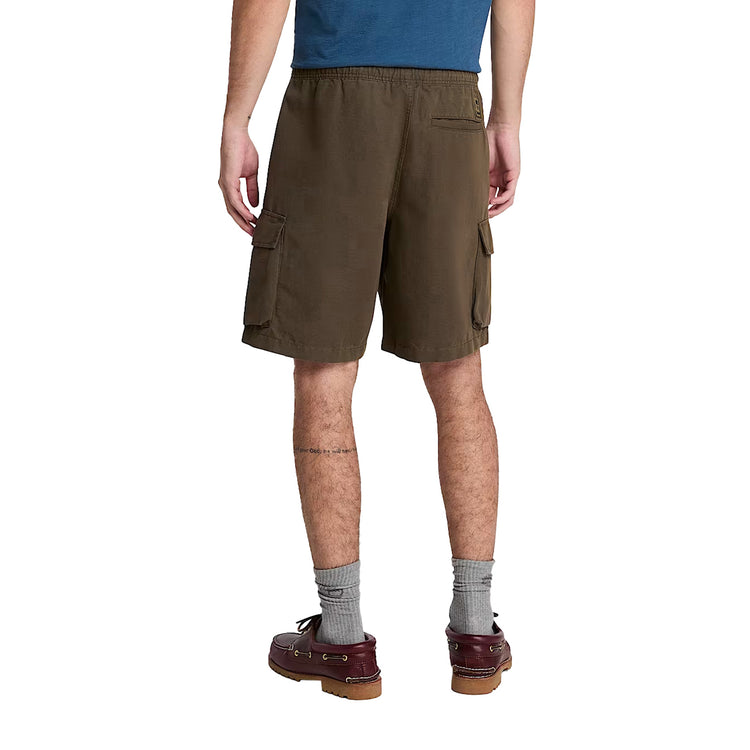 Shorts Uomo Utility in Cotone e Lino Verde scuro modello retro