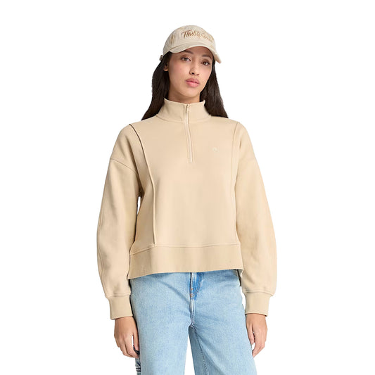 Modella con Felpa con Zip a un Quarto Lush da Donna in beige