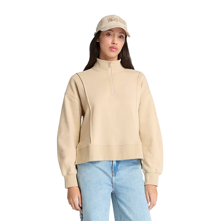 Modella con Felpa con Zip a un Quarto Lush da Donna in beige