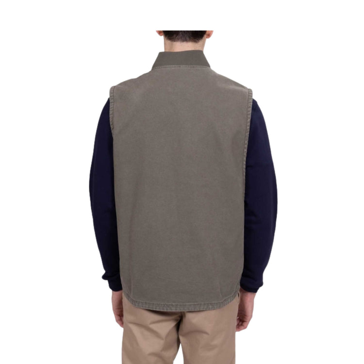 Gilet Uomo in tela effetto lavato Verde militare modello retro