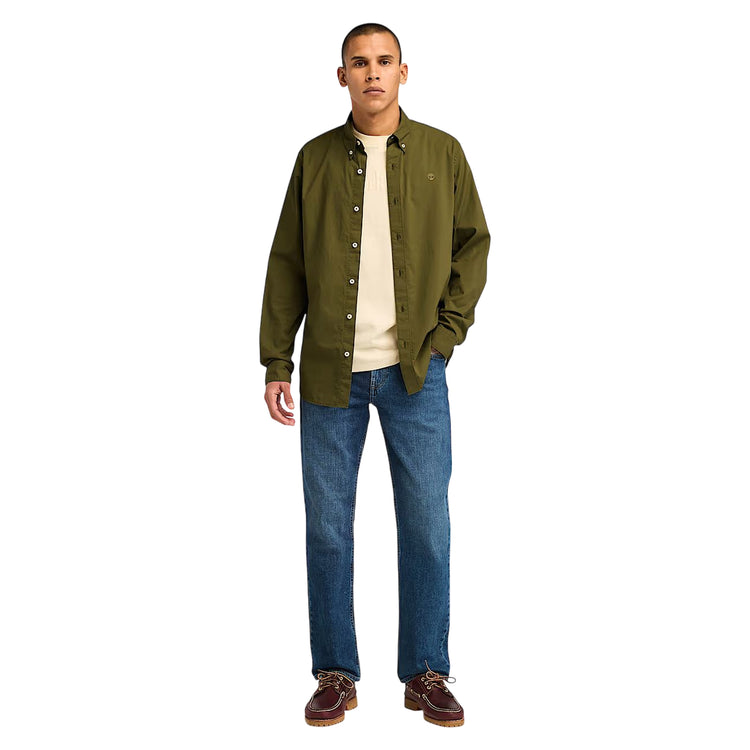 Camicia Uomo in Popeline elasticizzato Verde scuro modello frontale intero