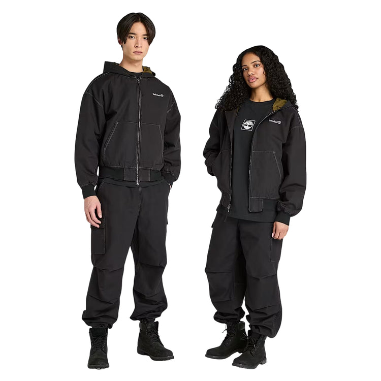 Bomber Unisex in Tela Duck Effetto Lavato Nero modelli frontali