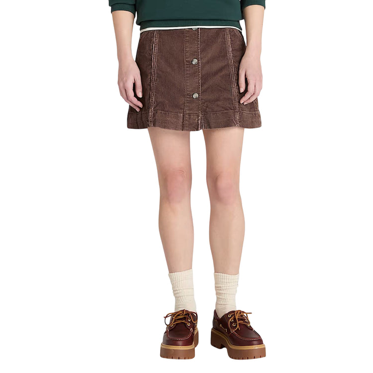 Gonna Donna in velluto a coste effetto lavato Marrone modella frontale