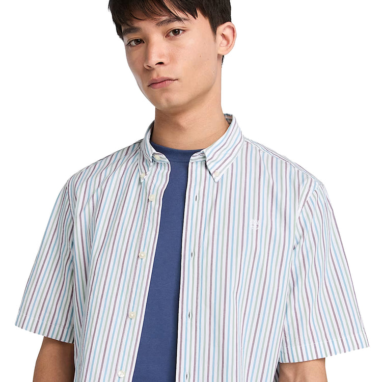 Camicia Uomo a righe con maniche corte modello frontale ravvicinato