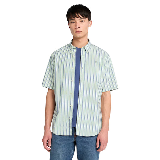 Camicia Uomo a righe con maniche corte verde modello frontale