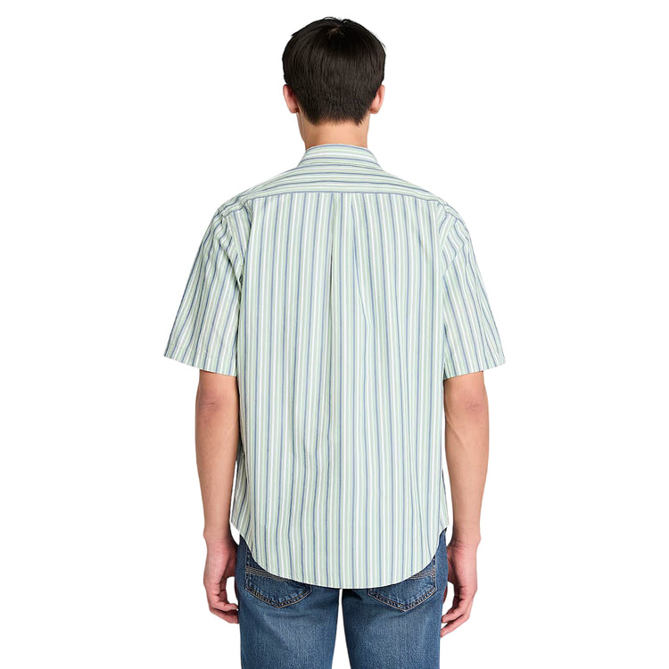 Camicia Uomo a righe con maniche corte verde modello retro