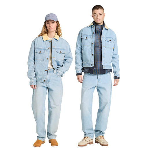 Giacca in denim Unisex con colletto in velluto a coste modelli frontali