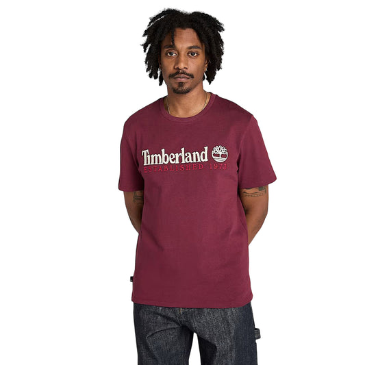 T-shirt Uomo con logo ricamato Established 1973 Bordeaux modello frontale