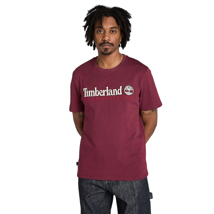 T-shirt Uomo con logo ricamato Established 1973 Bordeaux modello frontale