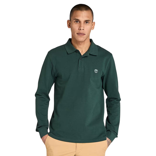 Polo Uomo Millers River a maniche lunghe Verde scuro modello frontale