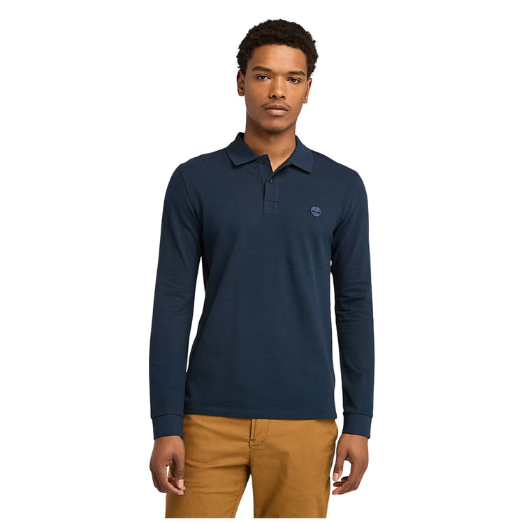 Polo Uomo Millers River a maniche lunghe Blu scuro modello frontale