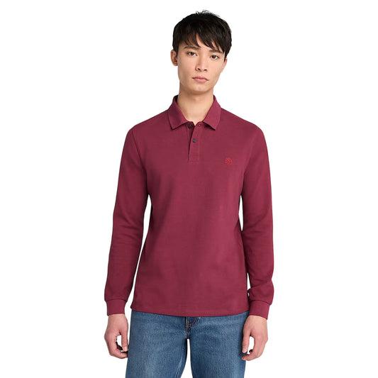 Polo Uomo Millers River a maniche lunghe Bordeaux modello frontale