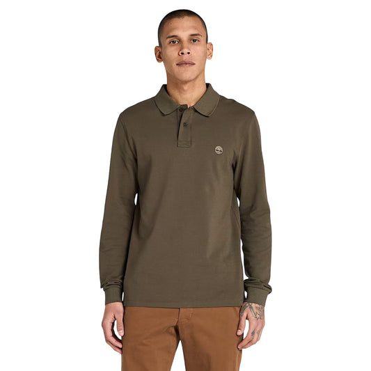 Polo Uomo Millers River a maniche lunghe Verde militare modello frontale