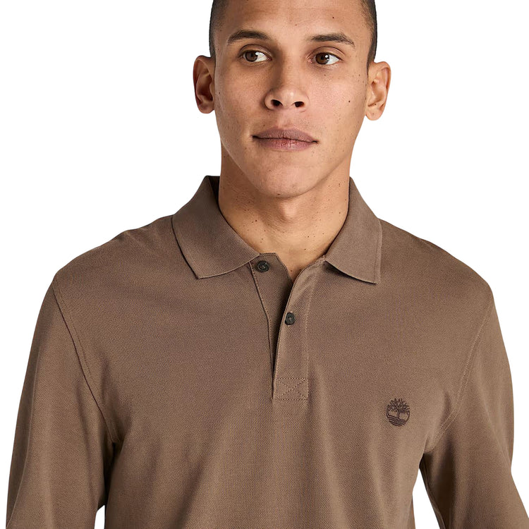 Polo Uomo Millers River a maniche lunghe Marrone modello frontale ravvicinato