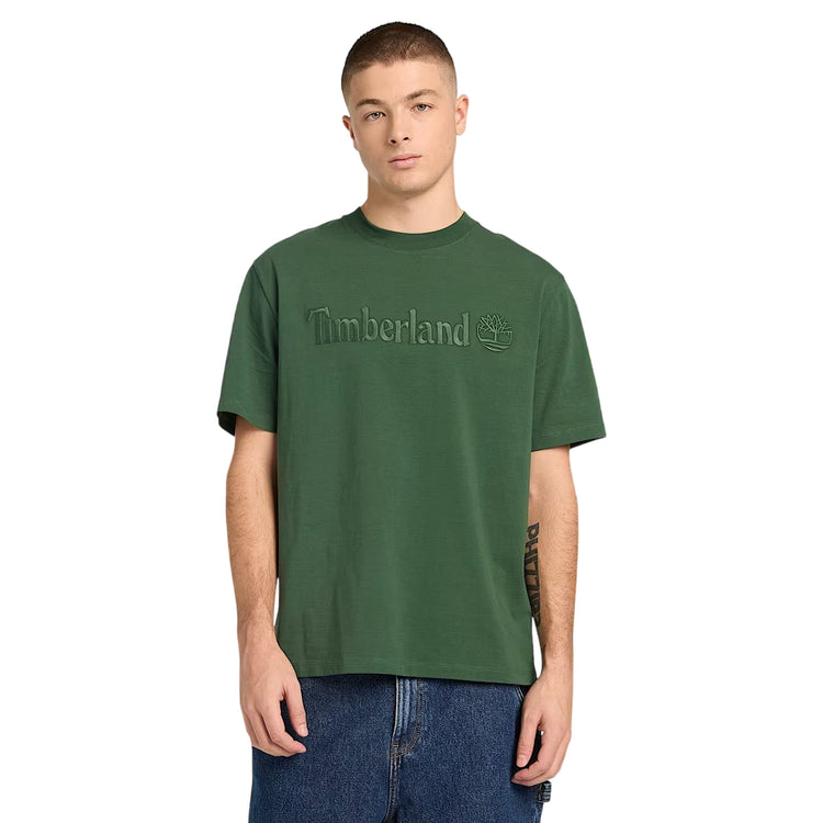 T-shirt in cotone con logo ricamato in verde scuro