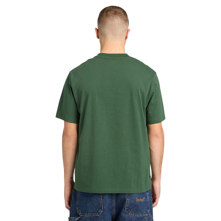 T-shirt in cotone con logo ricamato in verde scuro