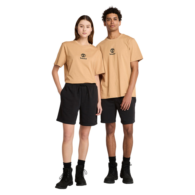 T-shirt Unisex Gialla con piccolo logo stampato modelli frontali interi